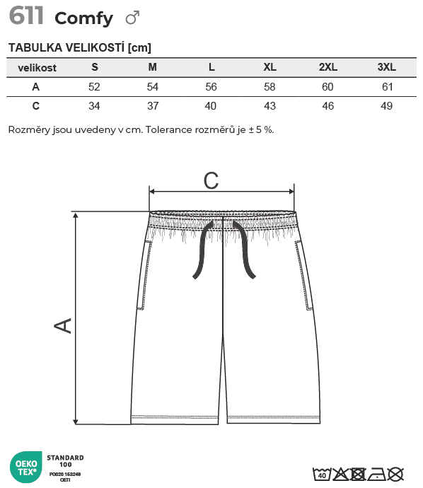 611 Comfy šortky pánské Tabulka velikostí